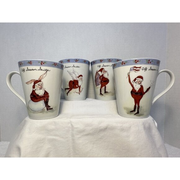 Tracey Porter Other - 4 Tracy Porter Coffee Mug Cup Off Season Santa Christmas United States Flag 12oz